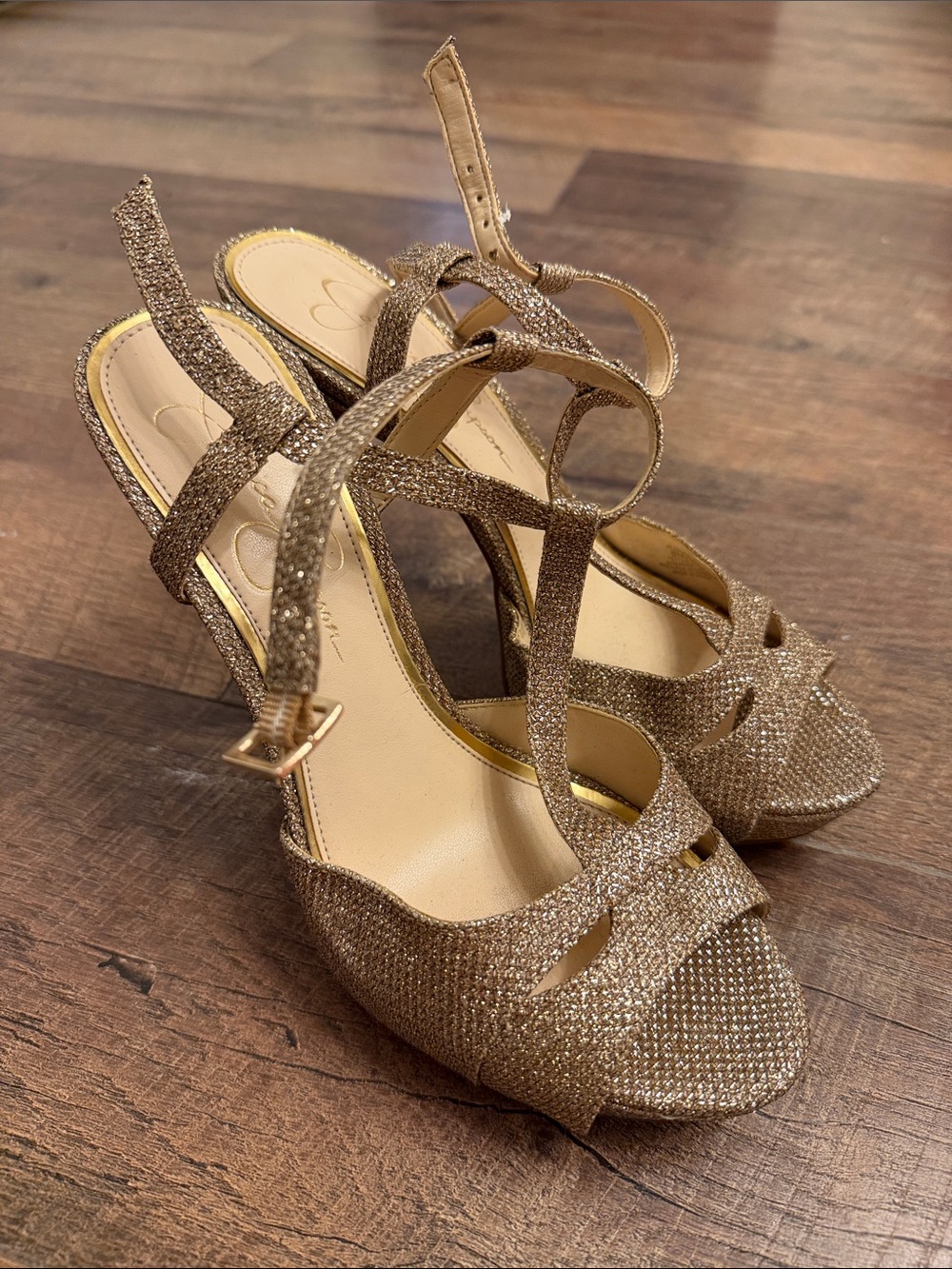 Jessica Simpson Gold Glitter Slingback Heels